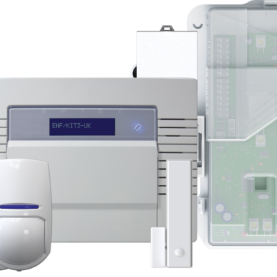 1x Enforcer all in one two-way wireless panel with DIGI-Wi-Fi communicator 4x KX10DP-WE - wireless KX pet immune PIR detector 10m range 1x MC1MINI-WE - two-way wireless mini magnetic contact 1x DELTA/MOD-WE - wireless Deltabell module